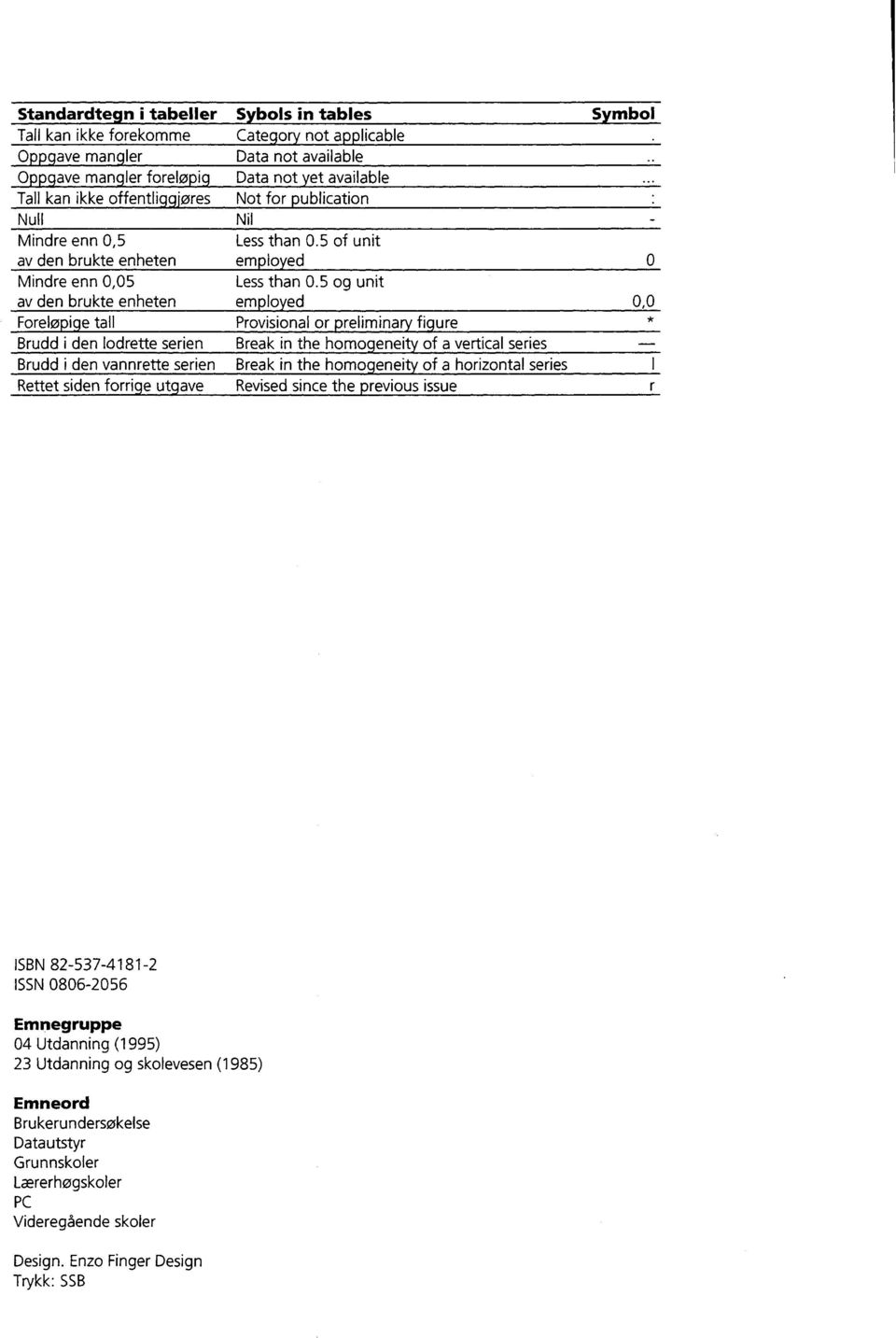 5 og unit av den brukte enheten employed Foreløpige tail Provisional or preliminary figure Brudd i den lodrette serien Break in the homogeneity of a vertical series Brudd i den vannrette serien Break