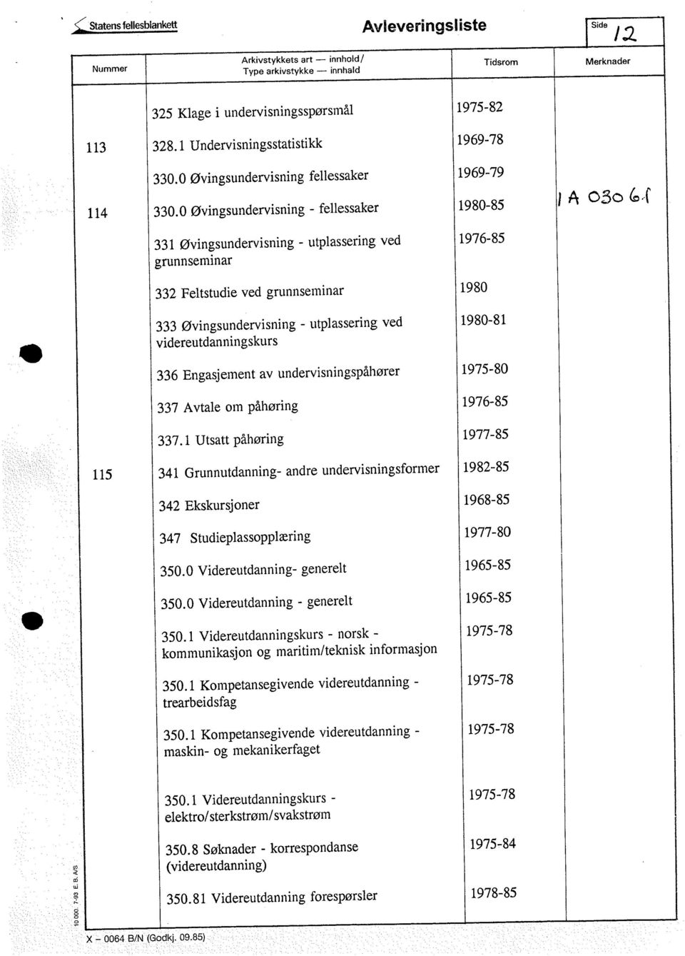 utplassering ved videreutdanningskurs 1980-81 336 Engasjement av undervisningspåhører 1975-80 337 Avtale om påhøring 1976-85 337.