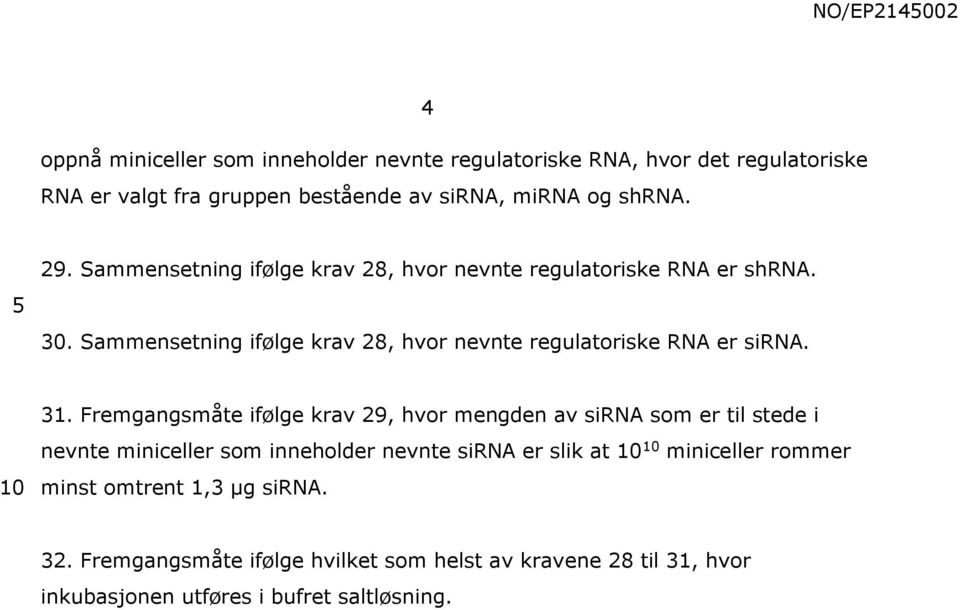 Sammensetning ifølge krav 28, hvor nevnte regulatoriske RNA er sirna. 31.