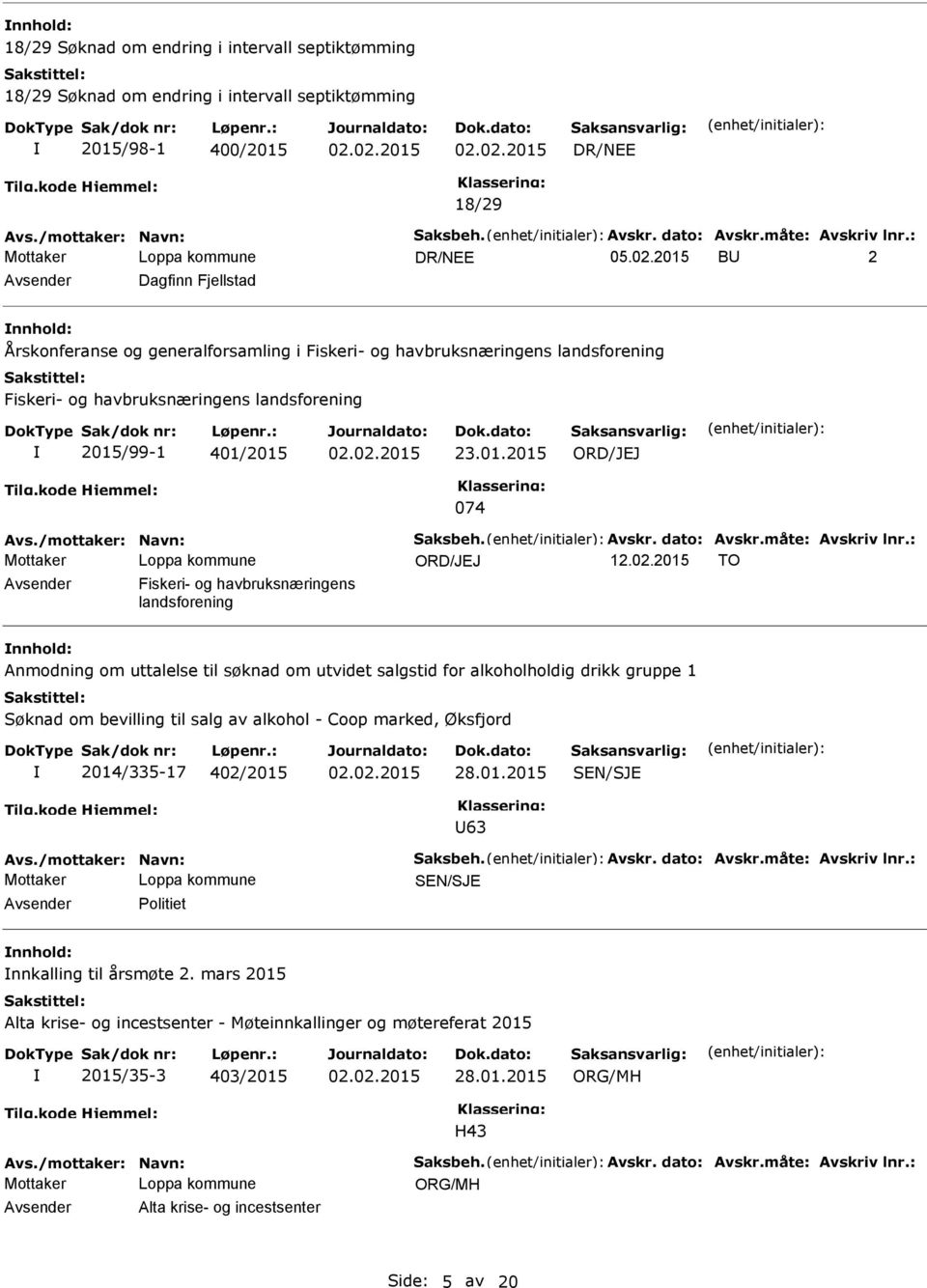 /mottaker: Navn: Saksbeh. Avskr. dato: Avskr.måte: Avskriv lnr.: Loppa kommune ORD/JEJ 12.02.