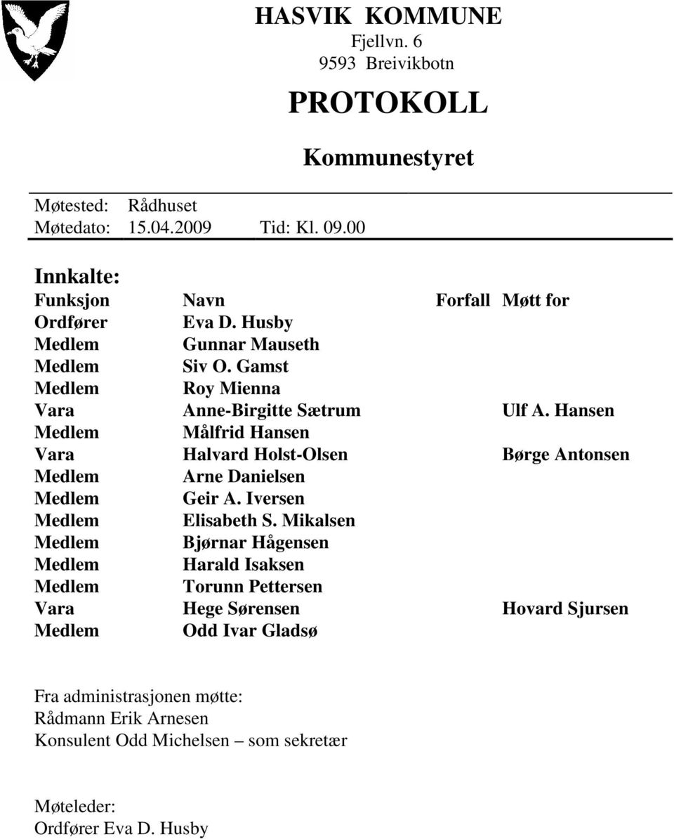 Gamst Roy Mienna Anne-Birgitte Sætrum Målfrid Hansen Halvard Holst-Olsen Arne Danielsen Geir A. Iversen Elisabeth S.