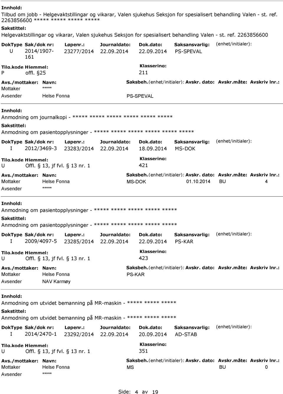 23283/2014 18.09.2014 MS-DOK Offl. 13, jf fvl. 13 nr. 1 421 Mottaker MS-DOK 01.10.