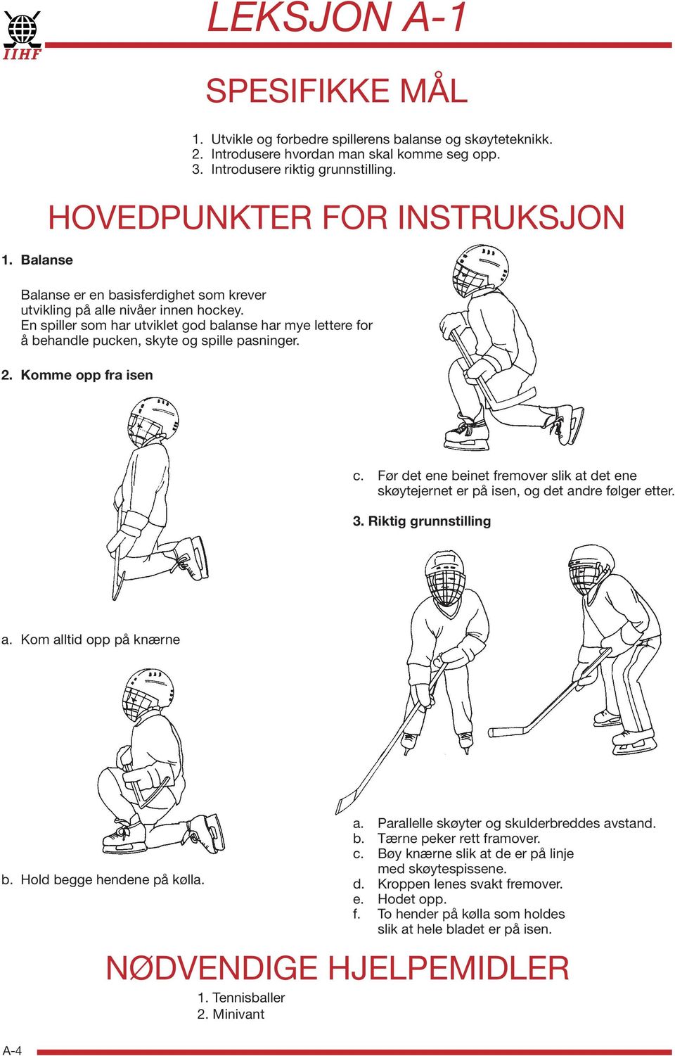 En spiller som har utviklet god balanse har mye lettere for å behandle pucken, skyte og spille pasninger. 2. Komme opp fra isen c.