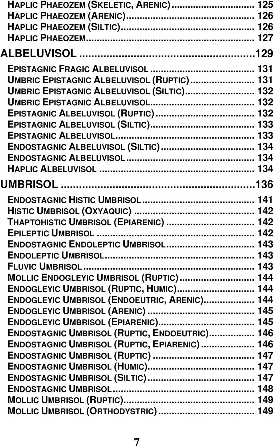 .. 132 EPISTAGNIC ALBELUVISOL (SILTIC)... 133 EPISTAGNIC ALBELUVISOL... 133 ENDOSTAGNIC ALBELUVISOL (SILTIC)... 134 ENDOSTAGNIC ALBELUVISOL... 134 HAPLIC ALBELUVISOL... 134 UMBRISOL.