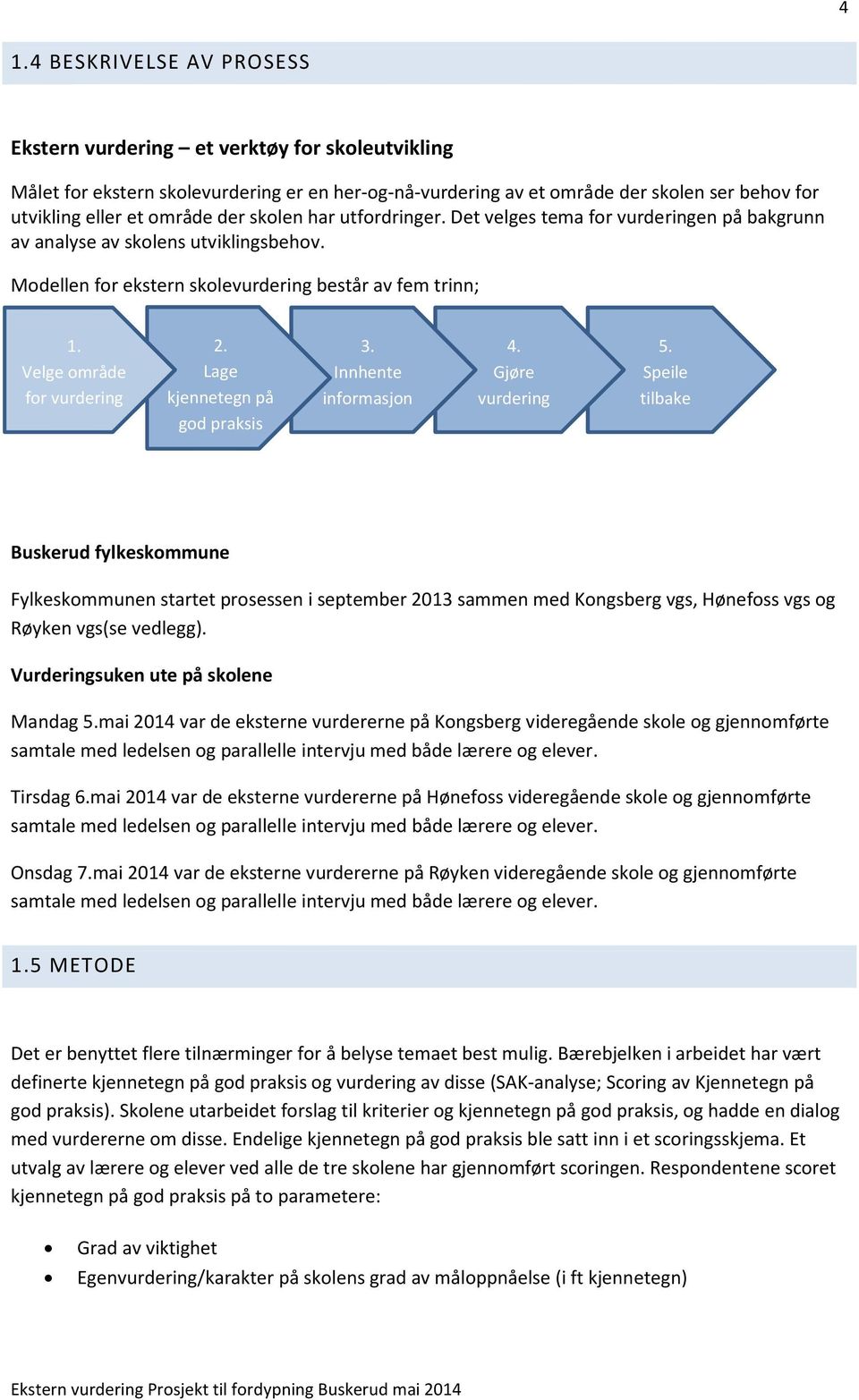 Velge område for vurdering 2. Lage kjennetegn på god praksis 3. Innhente informasjon 4. Gjøre vurdering 5.