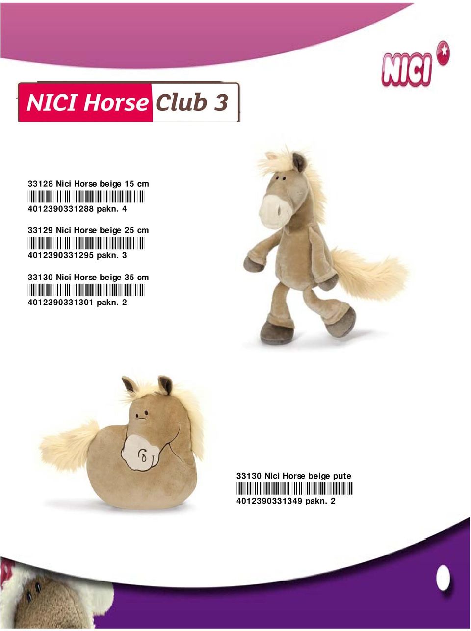 3 33130 Nici Horse beige 35 cm *4012390331301* 4012390331301 pakn.