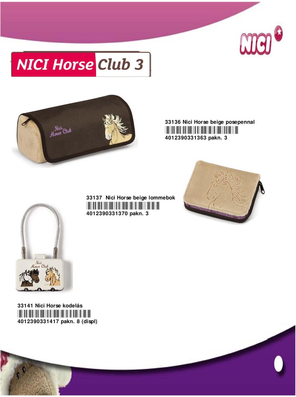 3 33137 Nici Horse beige lommebok *4012390331370*