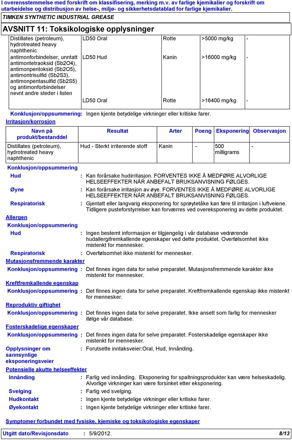 (Sb2S3), antimonpentasulfid (Sb2S5) og antimonforbindelser nevnt andre steder i listen Potensielle akutte helseeffekter Innånding Farlig ved innånding.