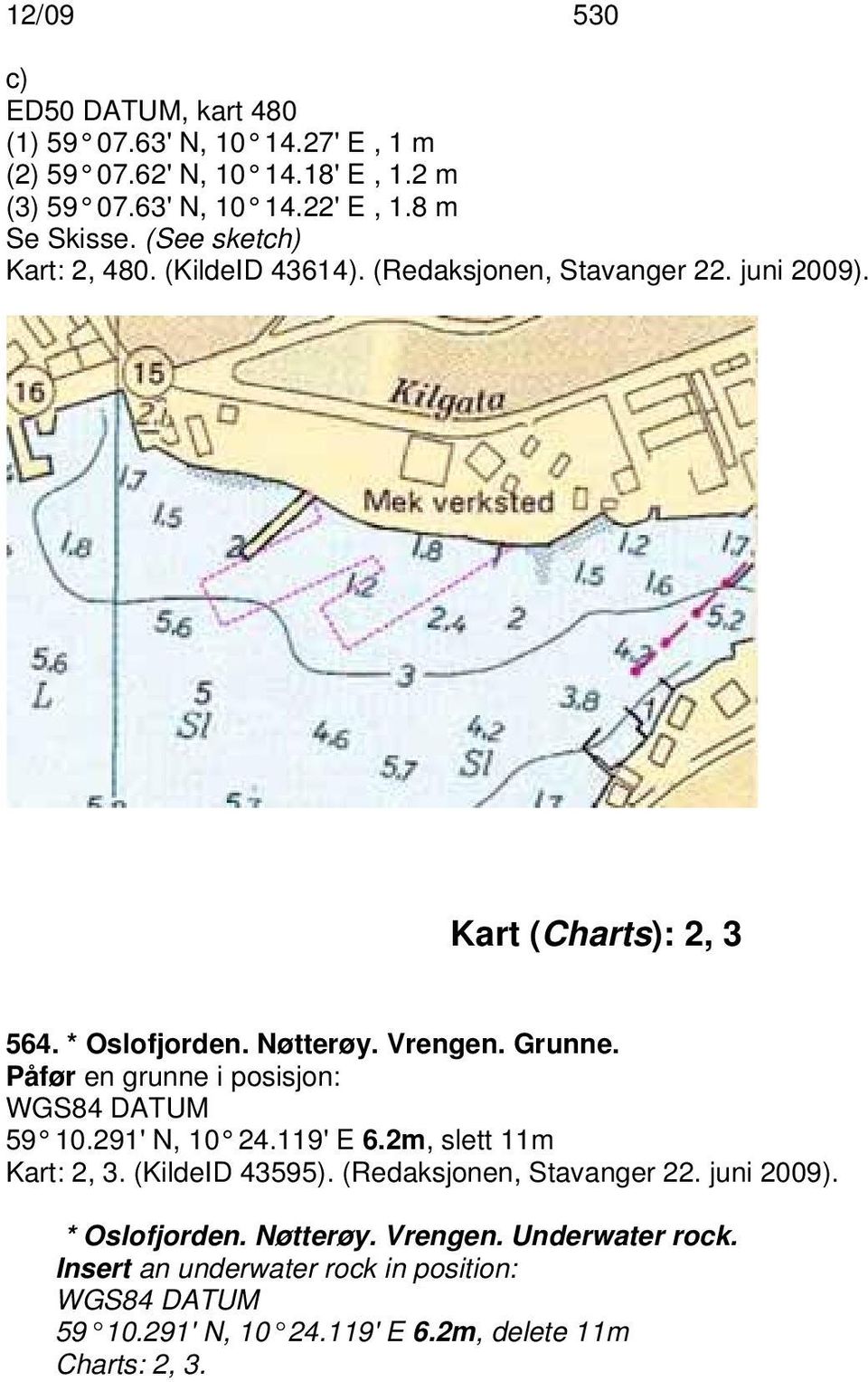 Vrengen. Grunne. Påfør en grunne i posisjon: 59 10.291' N, 10 24.119' E 6.2m, slett 11m Kart: 2, 3. (KildeID 43595). (Redaksjonen, Stavanger 22.