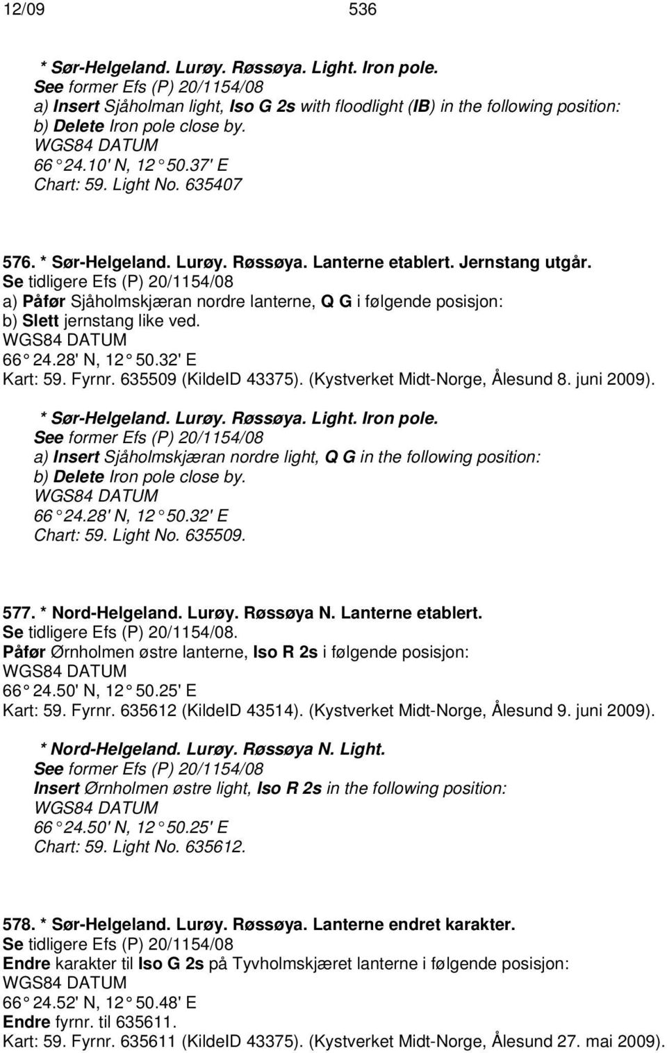 635407 576. * Sør-Helgeland. Lurøy. Røssøya. Lanterne etablert. Jernstang utgår.