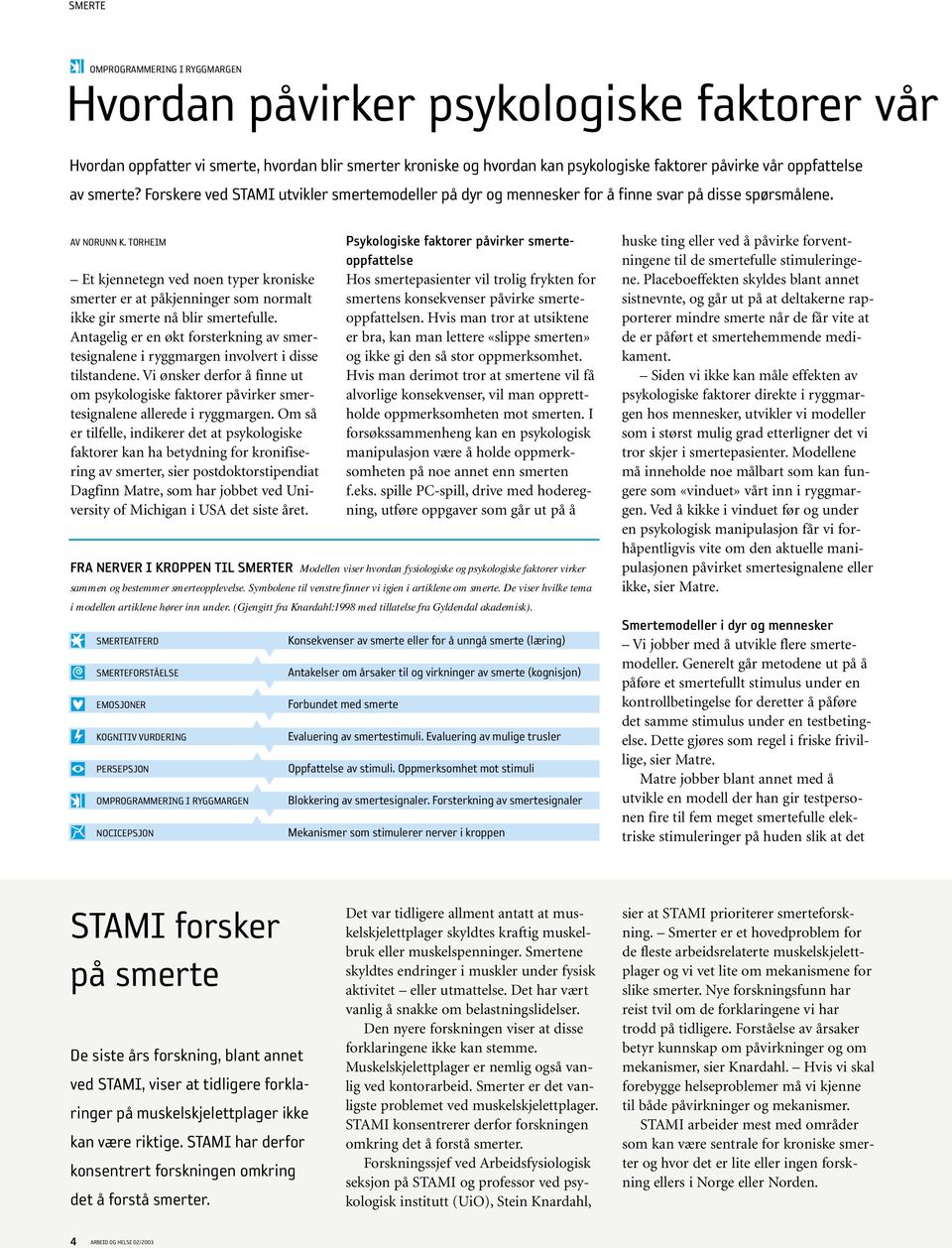 TORHEIM Et kjennetegn ved noen typer kroniske smerter er at påkjenninger som normalt ikke gir smerte nå blir smertefulle.