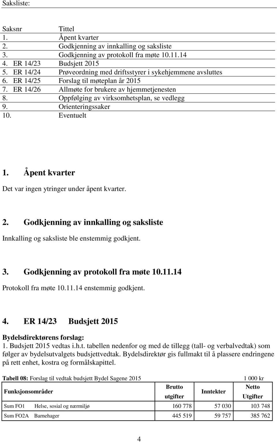 Oppfølging av virksomhetsplan, se vedlegg 9. Orienteringssaker 10. Eventuelt 1. Åpent kvarter Det var ingen ytringer under åpent kvarter. 2.