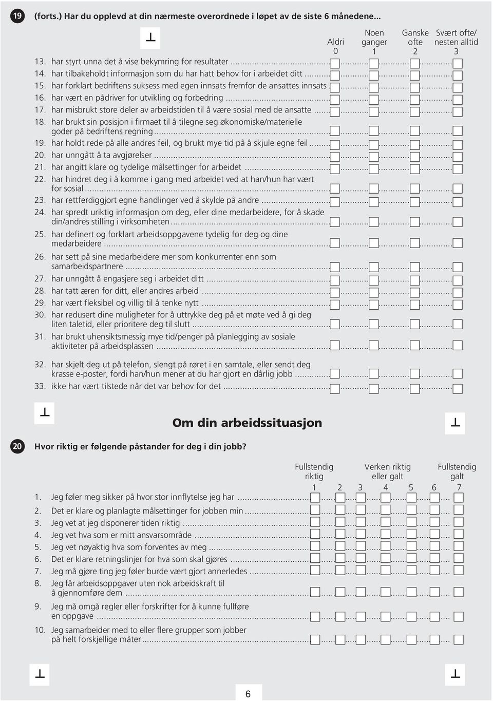 har forklart bedriftens suksess med egen innsats fremfor de ansattes innsats... 16. har vært en pådriver for utvikling og forbedring... 17.