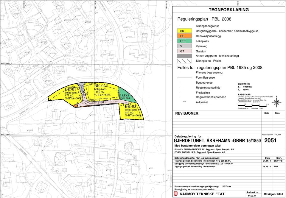 f_ felles Regulert senterlinje Frisiktslinje BASISKART: Regulert kant kjørebane Avkjørsel Geodetisk grunnlag: UTM-sone32v (EUREF89/WGS84) Geodetisk høydegrunnlag: NN1954 Geodatakilde: Karmøy kommune