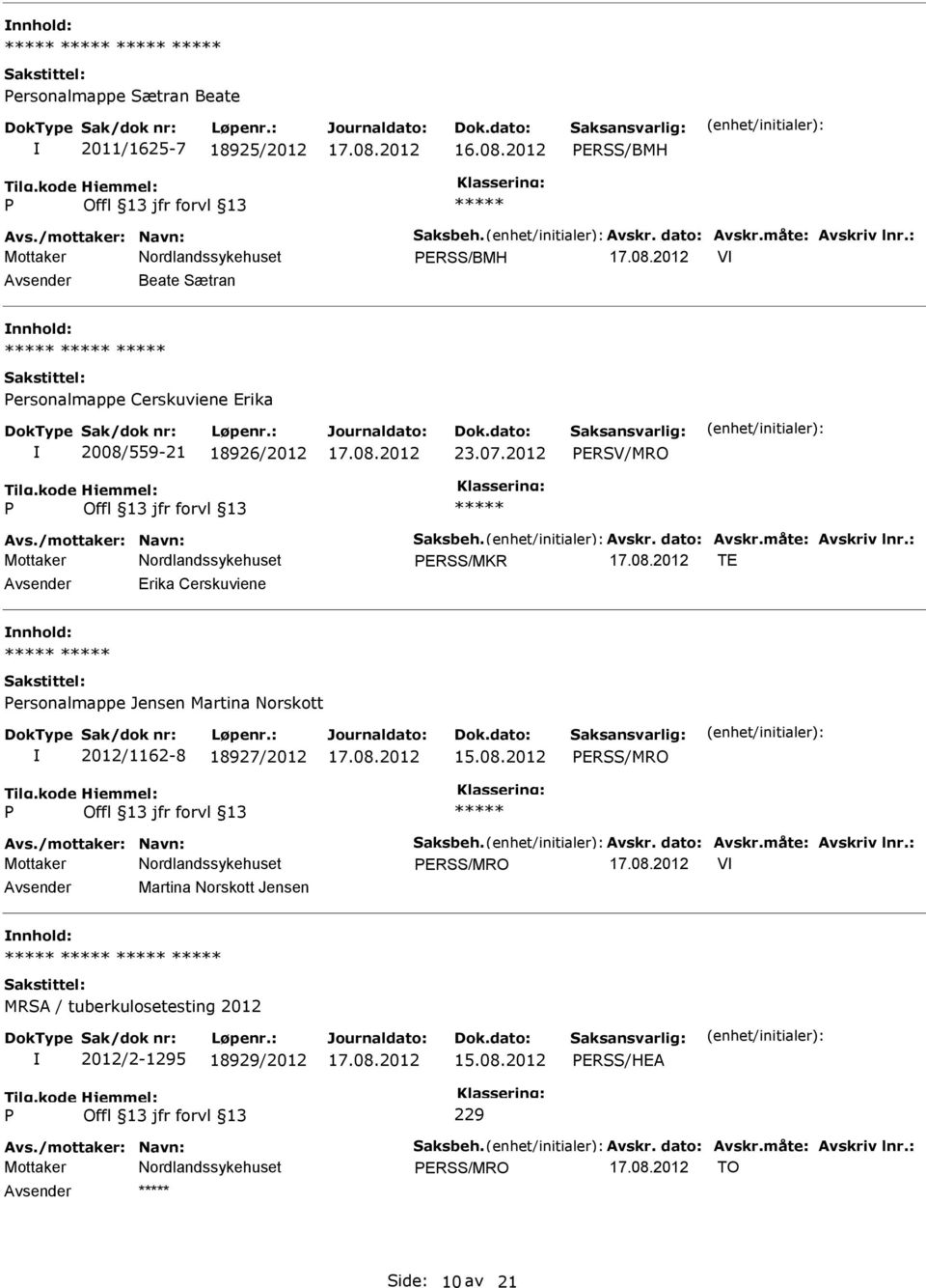 2012 ERSV/MRO ERSS/MKR TE Erika Cerskuviene ersonalmappe Jensen Martina Norskott