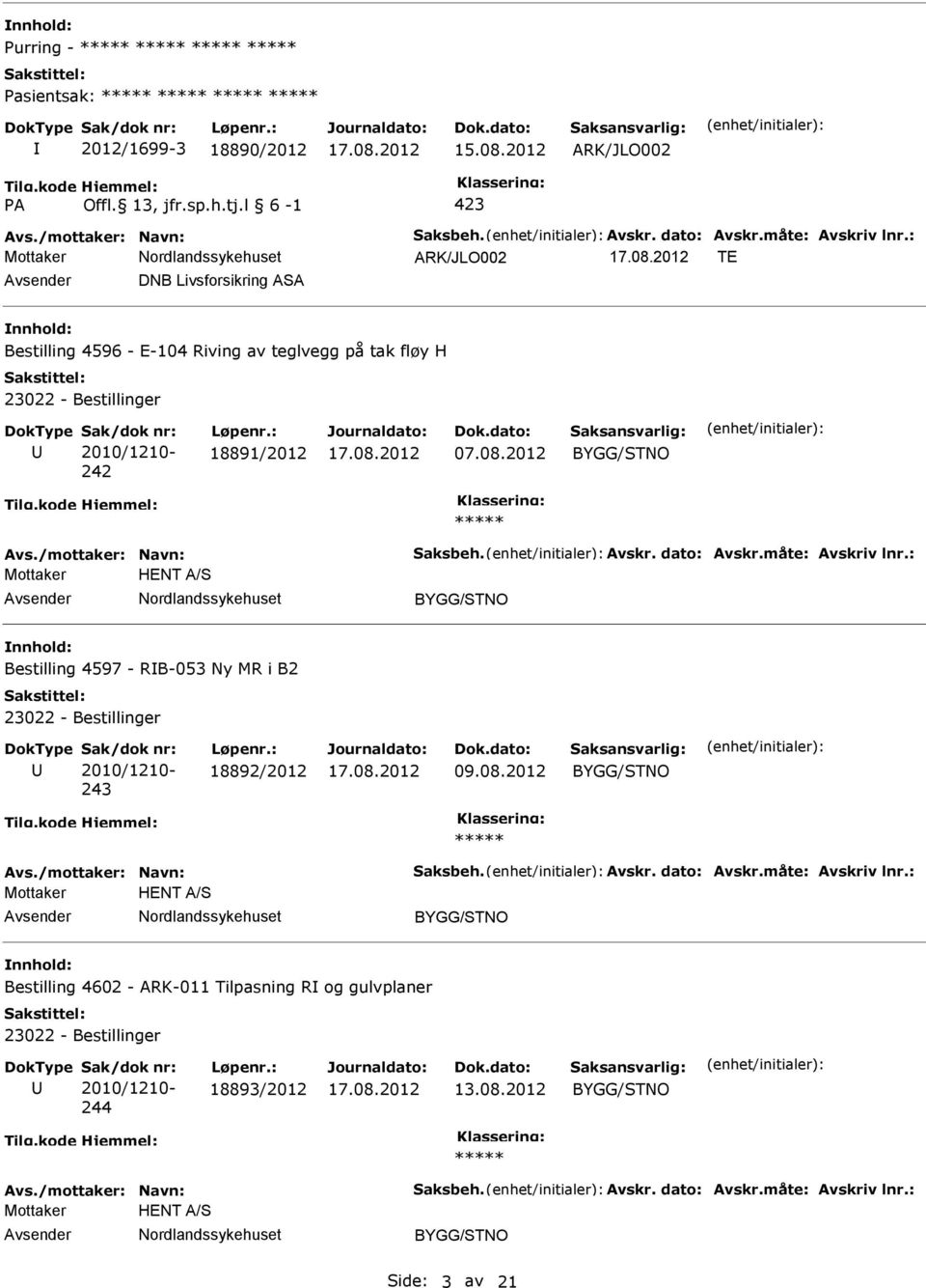 teglvegg på tak fløy H 242 18891/2012 07.08.