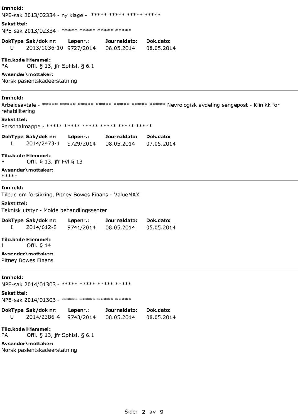 2014 Tilbud om forsikring, Pitney Bowes Finans - ValueMAX Teknisk utstyr - Molde behandlingssenter 2014/612-8 9741/2014 Offl.