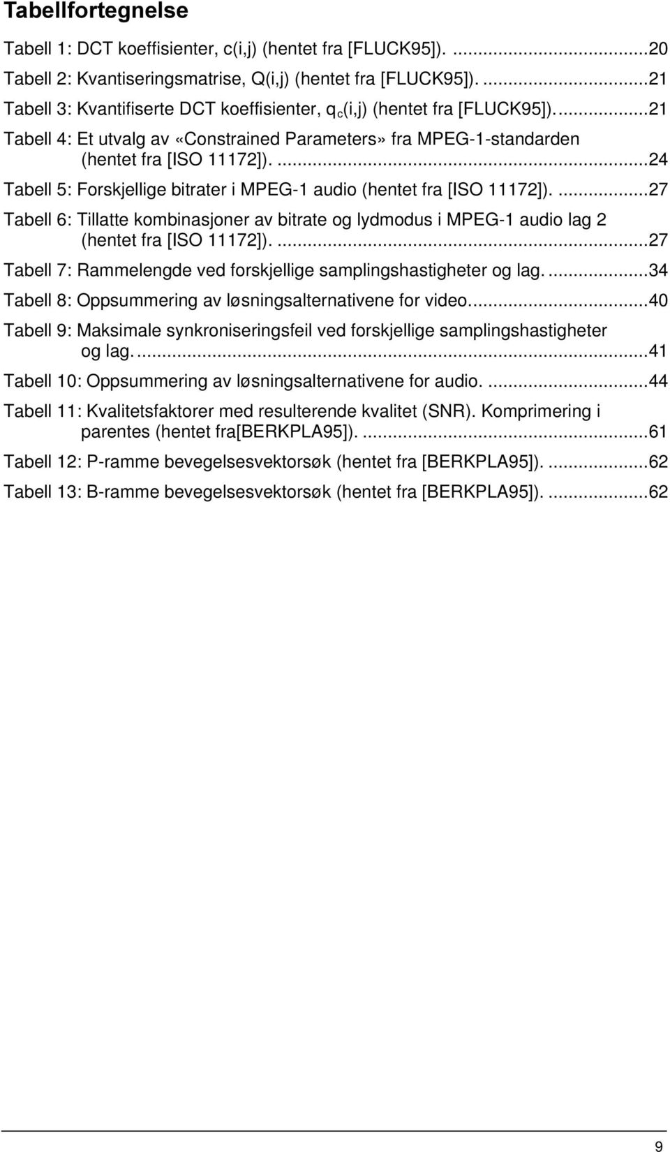 ...24 Tabell 5: Forskjellige bitrater i MPEG-1 audio (hentet fra [ISO 11172])....27 Tabell 6: Tillatte kombinasjoner av bitrate og lydmodus i MPEG-1 audio lag 2 (hentet fra [ISO 11172]).