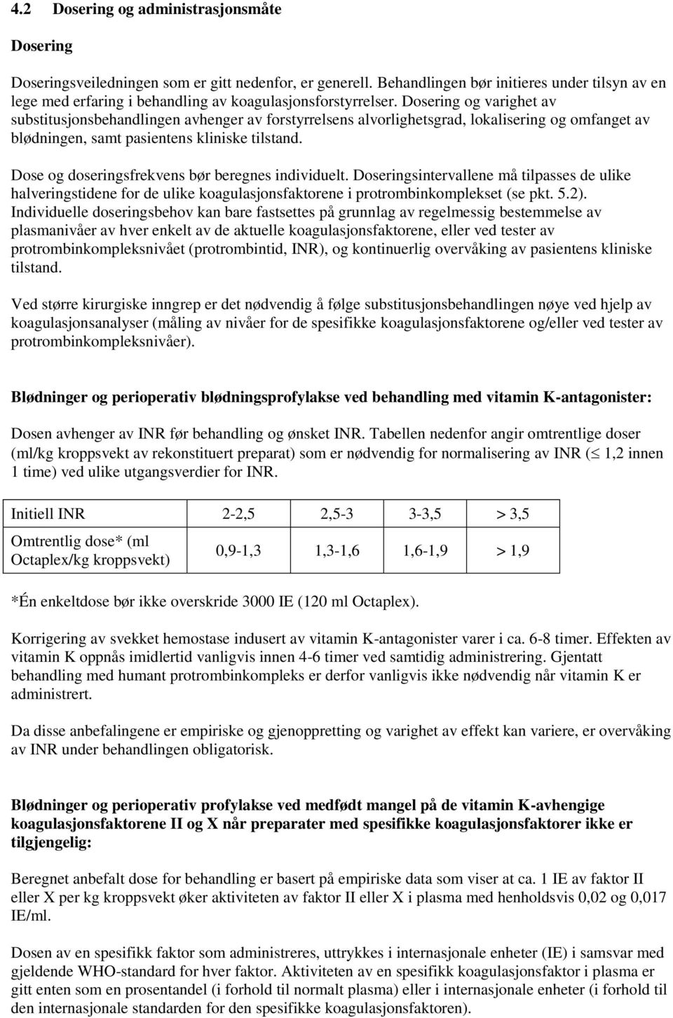 Dosering og varighet av substitusjonsbehandlingen avhenger av forstyrrelsens alvorlighetsgrad, lokalisering og omfanget av blødningen, samt pasientens kliniske tilstand.