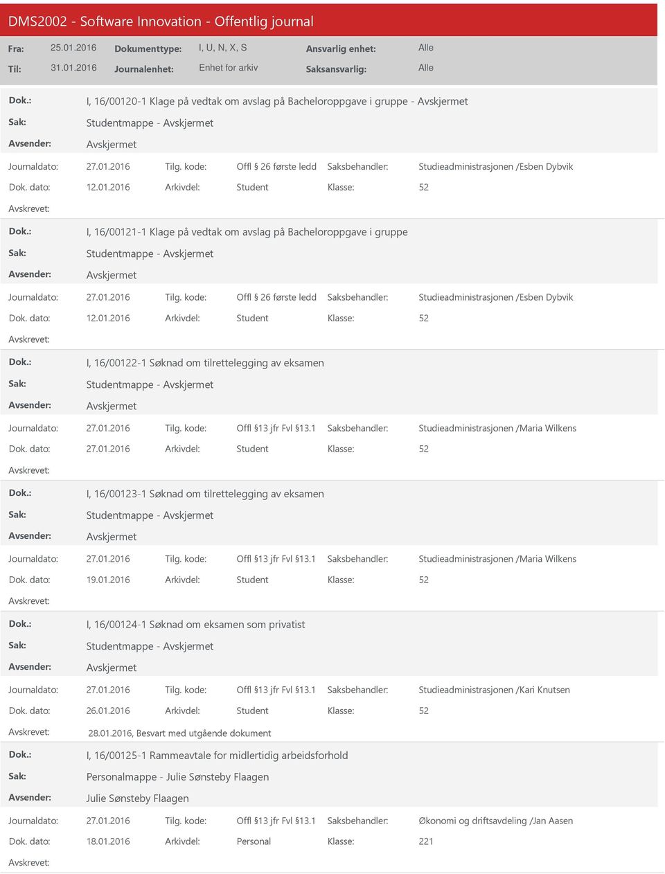 01.2016, Besvart med utgående dokument I, 16/00125-1 Rammeavtale for midlertidig arbeidsforhold Personalmappe - Julie Sønsteby Flaagen Julie Sønsteby Flaagen Økonomi og driftsavdeling /Jan Aasen Dok.