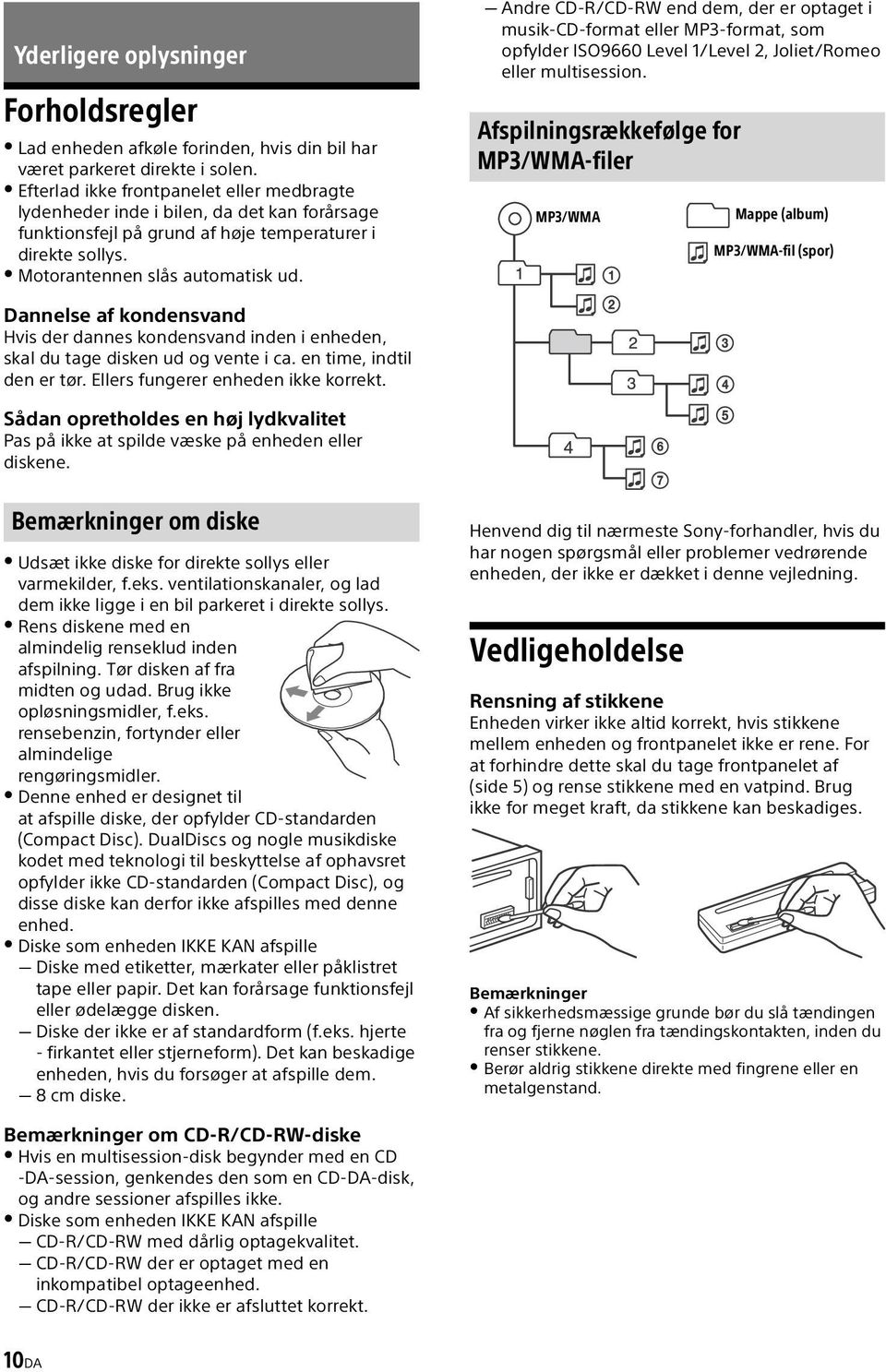 Andre CD-R/CD-RW end dem, der er optaget i musik-cd-format eller MP3-format, som opfylder ISO9660 Level 1/Level 2, Joliet/Romeo eller multisession.