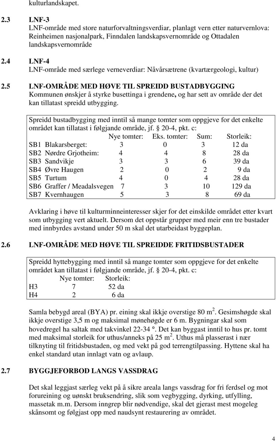 5 LNF-OMRÅDE MED HØVE TIL SPREIDD BUSTADBYGGING Kommunen ønskjer å styrke busettinga i grendene, og har sett av område der det kan tillatast spreidd utbygging.