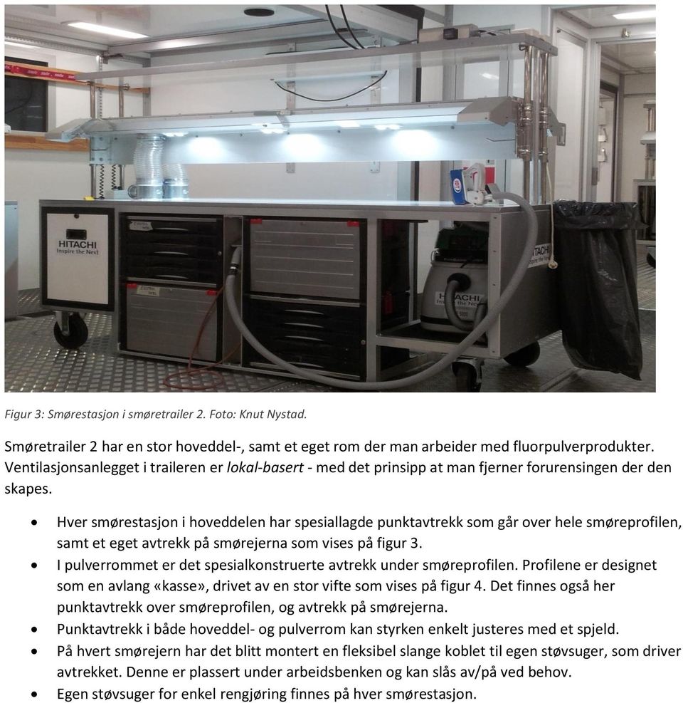 Hver smørestasjon i hoveddelen har spesiallagde punktavtrekk som går over hele smøreprofilen, samt et eget avtrekk på smørejerna som vises på figur 3.