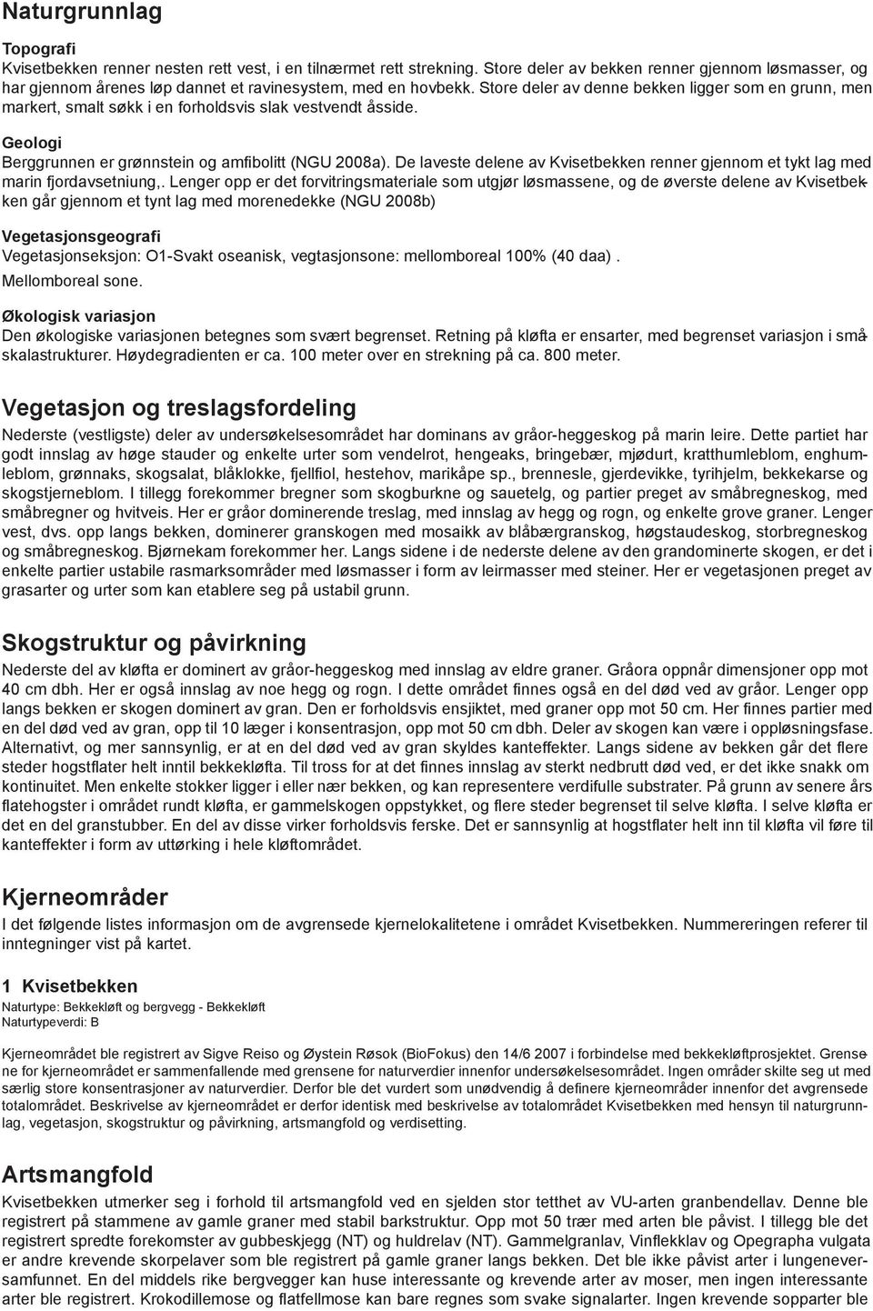 Store deler av denne bekken ligger som en grunn, men markert, smalt søkk i en forholdsvis slak vestvendt åsside. Geologi Berggrunnen er grønnstein og amfibolitt (NGU 2008a).