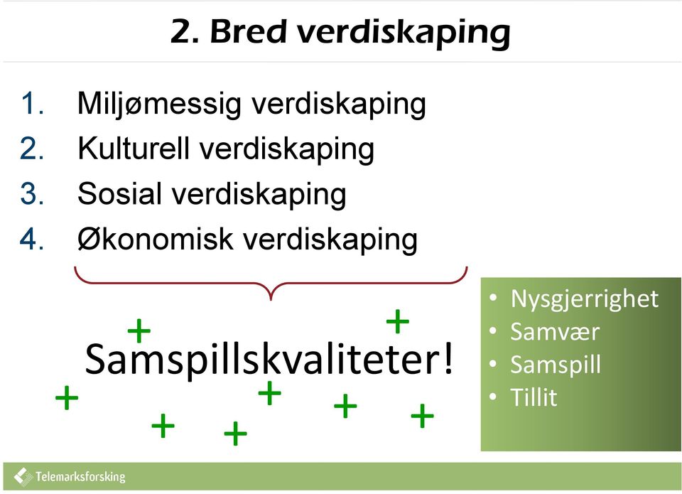 Økonomisk verdiskaping + + Samspillskvaliteter!