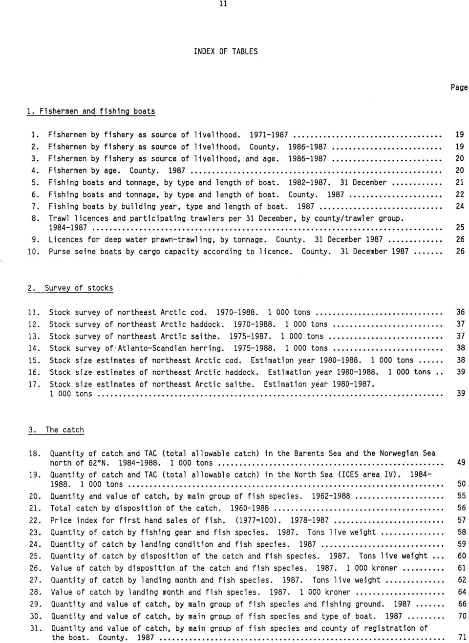 Fishing boats and tonnage, by type and length of boat. County. 1987 22 7. Fishing boats by building year, type and length of boat. 1987 24 8.