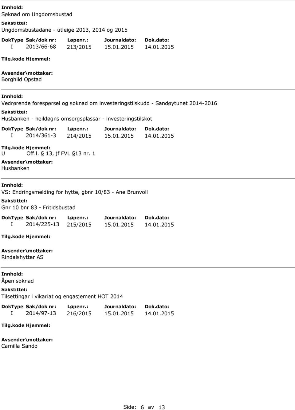 2014/361-3 214/2015 Husbanken VS: Endringsmelding for hytte, gbnr 10/83 - Ane Brunvoll Gnr 10 bnr 83 - Fritidsbustad