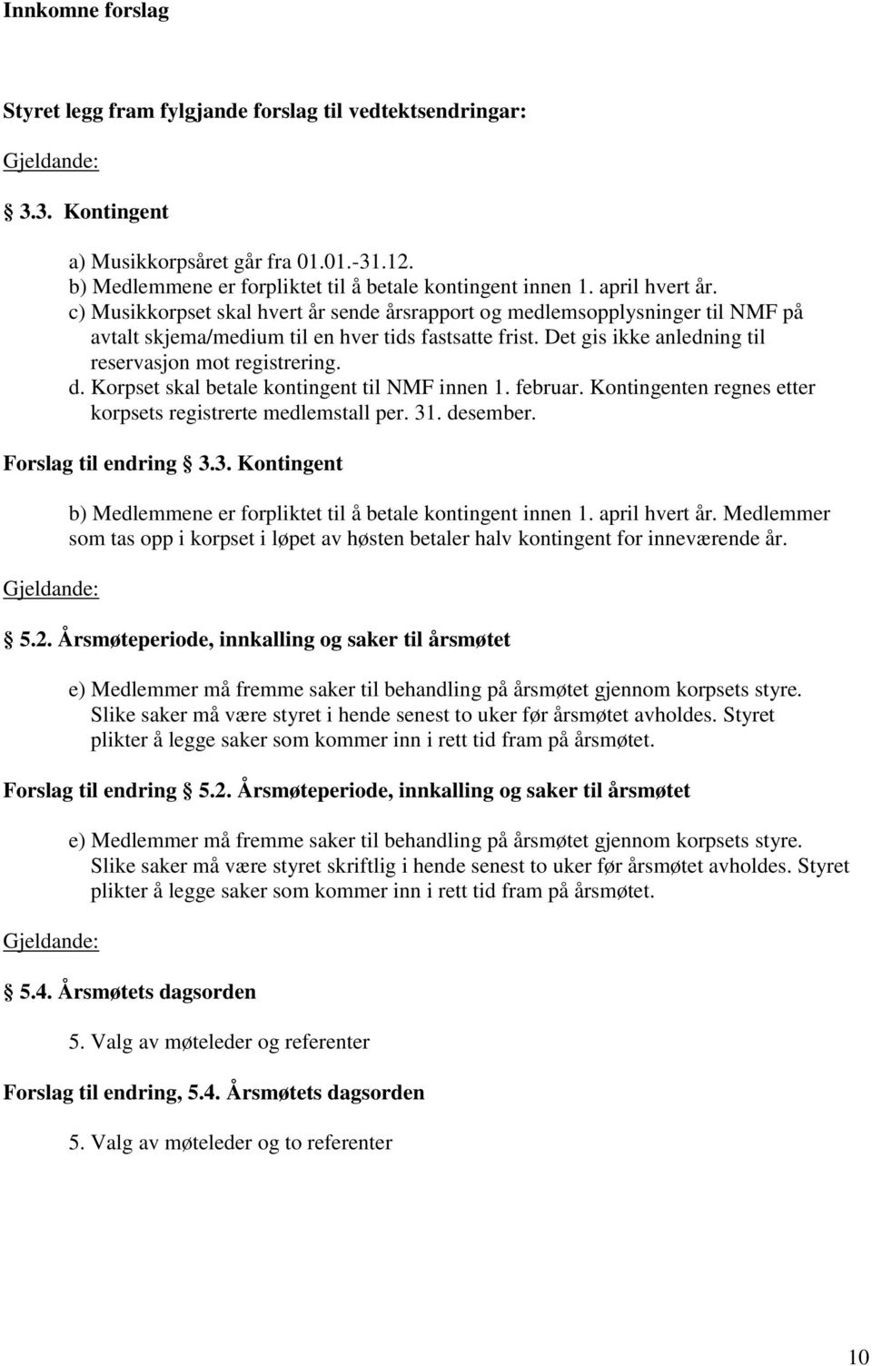 c) Musikkorpset skal hvert år sende årsrapport og medlemsopplysninger til NMF på avtalt skjema/medium til en hver tids fastsatte frist. Det gis ikke anledning til reservasjon mot registrering. d.