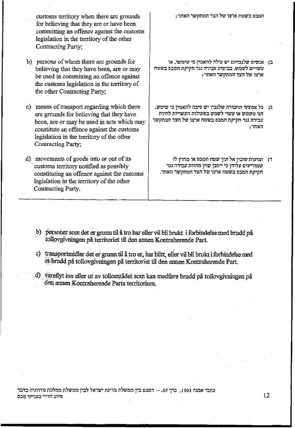 transport regarding which there arc grounds for believing that they have been, are or may be used in acts which may constitute an offence against the customs legislation in the territory of the other