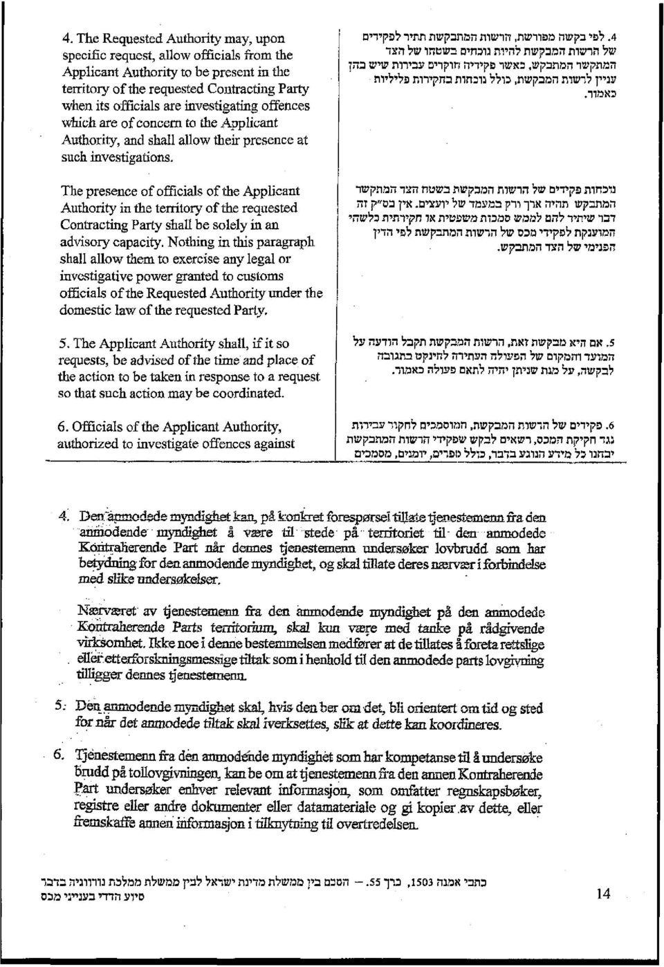 The presence of officials of the Applicant Authority in the territory of the requested Contracting Party shall be solely in an advisory capacity.