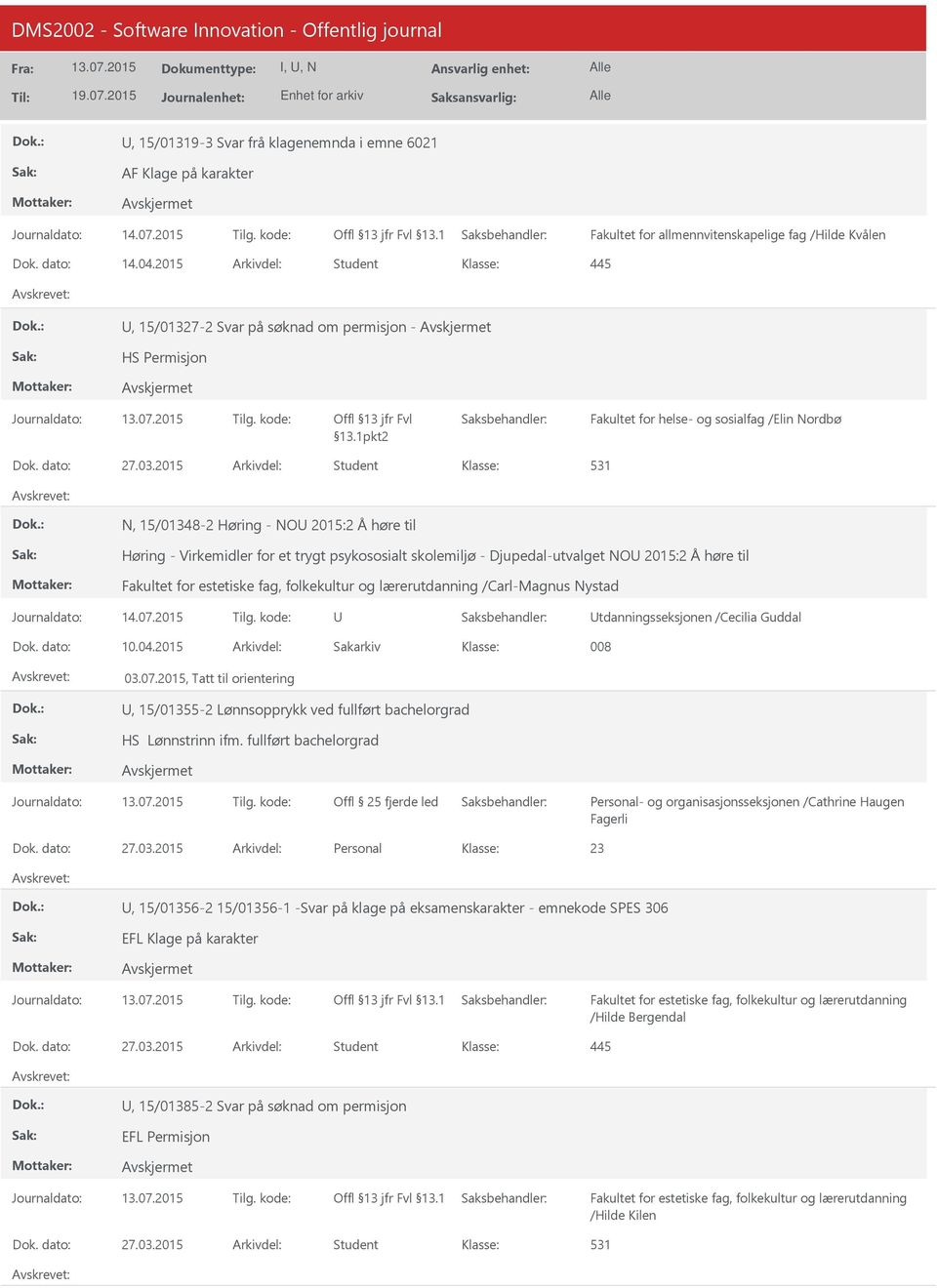 2015 Arkivdel: Student 531 N, 15/01348-2 Høring - NO 2015:2 Å høre til Høring - Virkemidler for et trygt psykososialt skolemiljø - Djupedal-utvalget NO 2015:2 Å høre til /Carl-Magnus Nystad