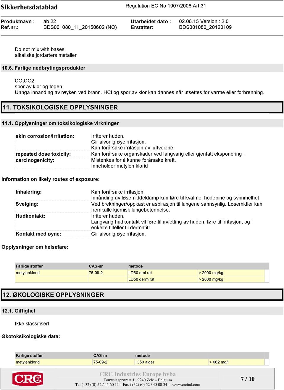 Gir alvorlig øyeirritasjon. Kan forårsake irritasjon av luftveiene. repeated dose toxicity: Kan forårsake organskader ved langvarig eller gjentatt eksponering.