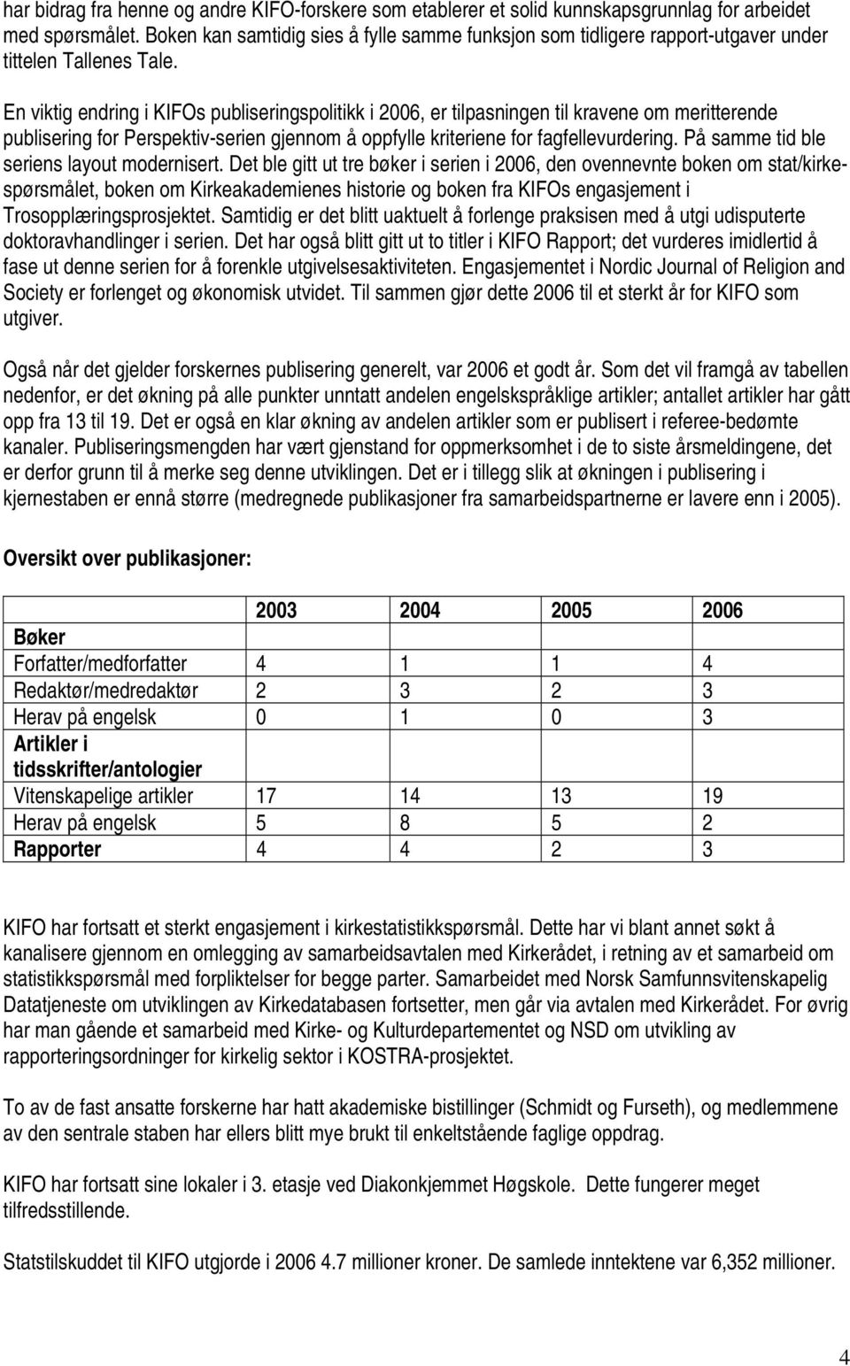 En viktig endring i KIFOs publiseringspolitikk i 2006, er tilpasningen til kravene om meritterende publisering for Perspektiv-serien gjennom å oppfylle kriteriene for fagfellevurdering.