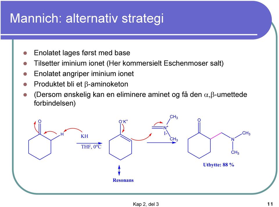 angriper iminium ionet Produktet bli et -aminoketon (Dersom