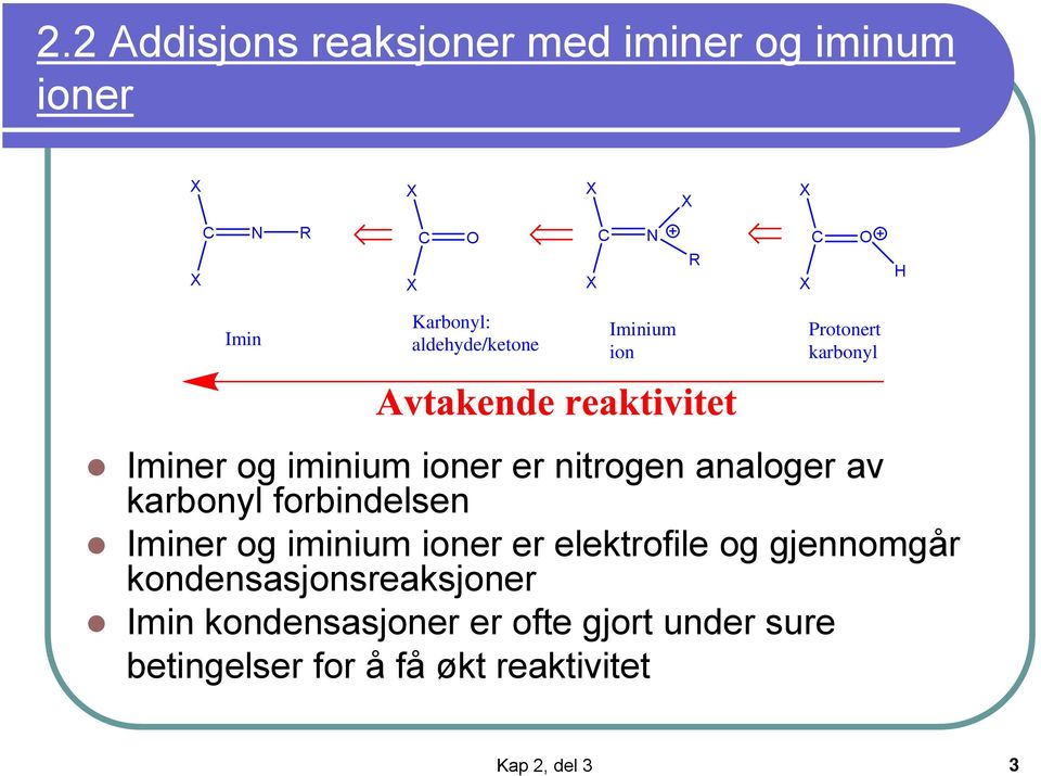 karbonyl forbindelsen Iminer og iminium ioner er elektrofile og gjennomgår