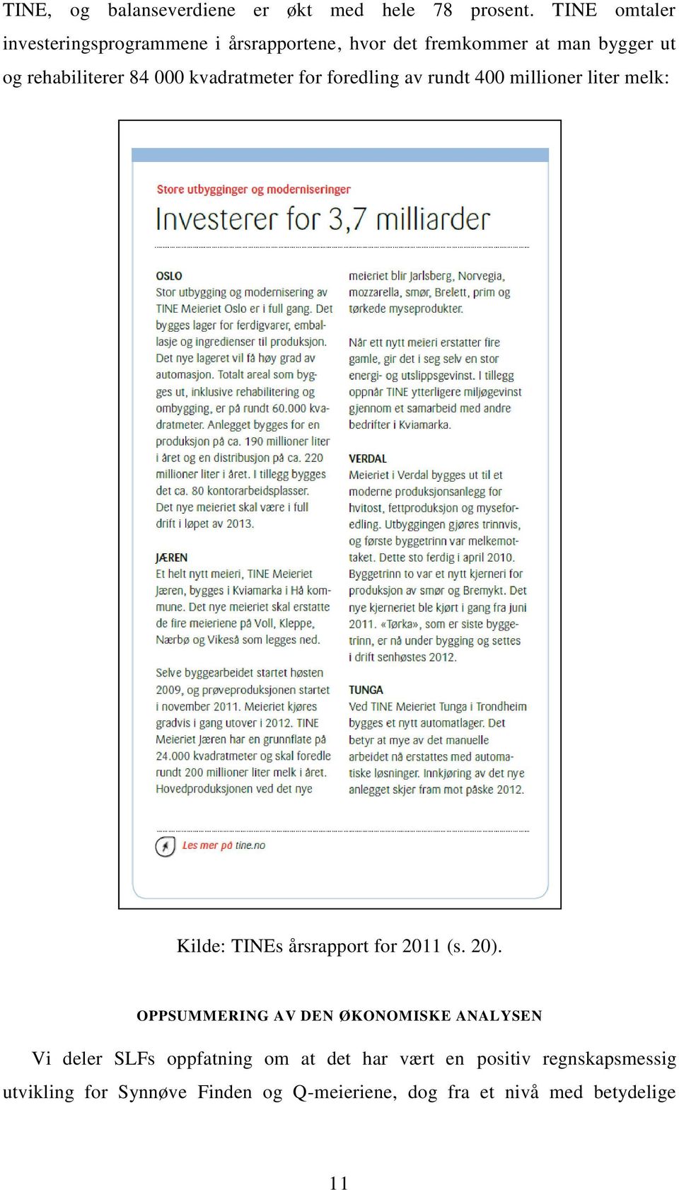 kvadratmeter for foredling av rundt 400 millioner liter melk: Kilde: TINEs årsrapport for 2011 (s. 20).