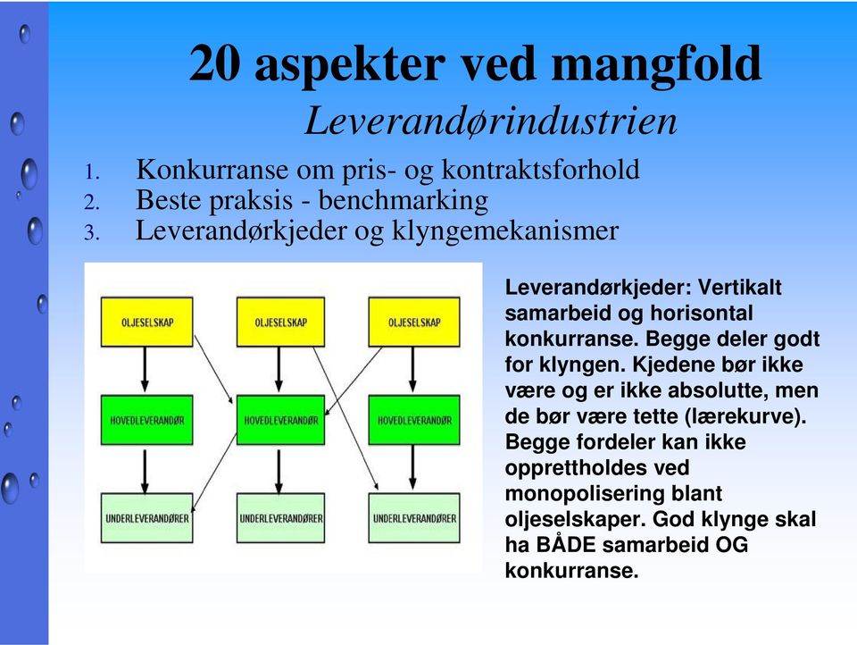 Leverandørkjeder og klyngemekanismer Leverandørkjeder: Vertikalt samarbeid og horisontal konkurranse.