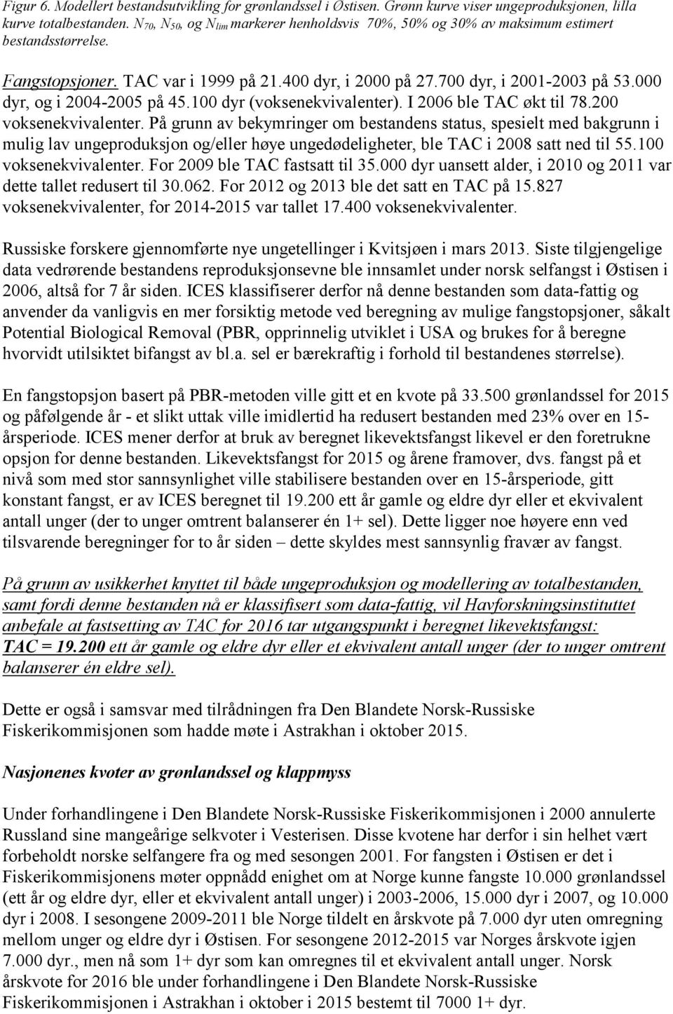 000 dyr, og i 2004-2005 på 45.100 dyr (voksenekvivalenter). I 2006 ble TAC økt til 78.200 voksenekvivalenter.