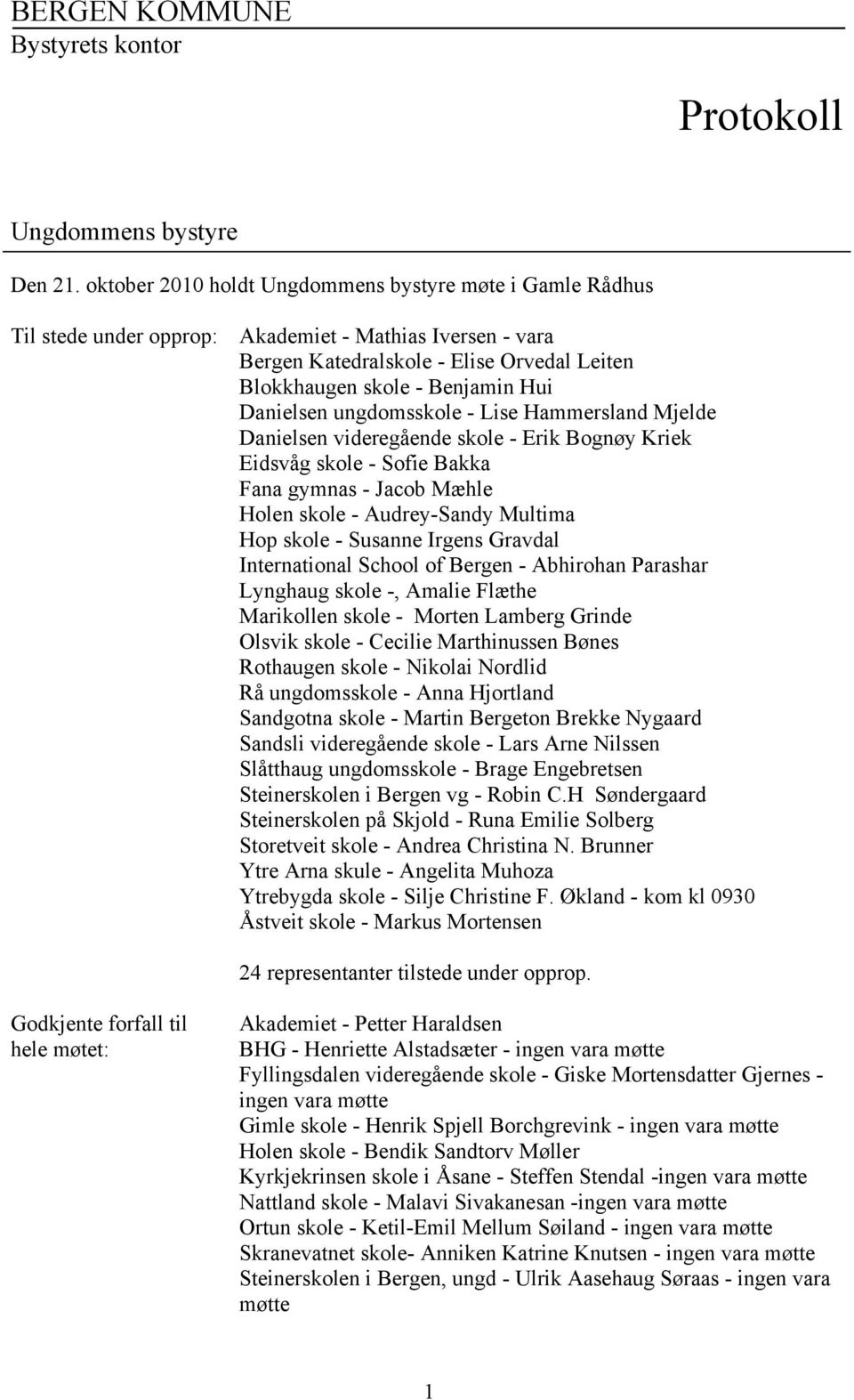 Danielsen ungdomsskole - Lise Hammersland Mjelde Danielsen videregående skole - Erik Bognøy Kriek Eidsvåg skole - Sofie Bakka Fana gymnas - Jacob Mæhle Holen skole - Audrey-Sandy Multima Hop skole -