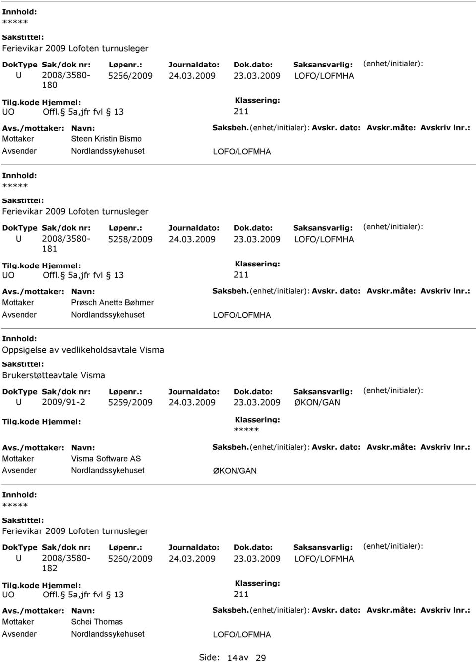 : Mottaker røsch Anette Bøhmer Oppsigelse av vedlikeholdsavtale Visma Brukerstøtteavtale Visma 2009/91-2 5259/2009 ØKON/GAN Avs.