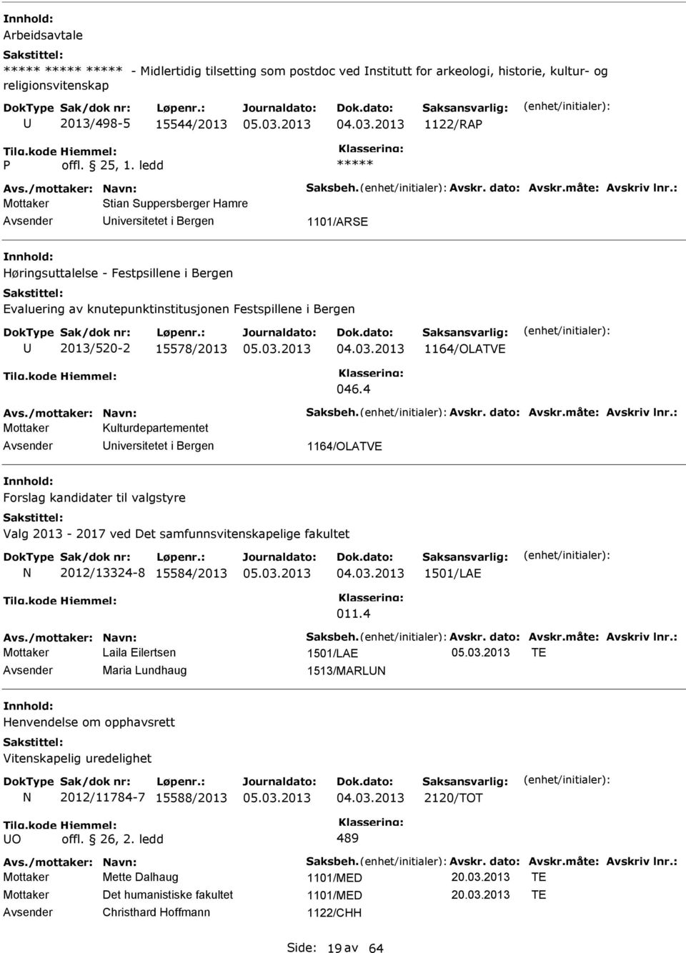 : Mottaker Stian Suppersberger Hamre 1101/ARSE Høringsuttalelse - Festpsillene i Bergen Evaluering av knutepunktinstitusjonen Festspillene i Bergen 2013/520-2 15578/2013 1164/OLATVE 046.4 Avs.