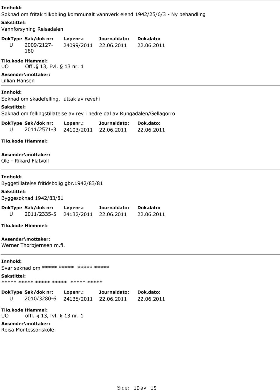 1 Lillian Hansen Søknad om skadefelling, uttak av revehi Søknad om fellingstillatelse av rev i nedre dal av Rungadalen/Gellagorro 2011/2571-3