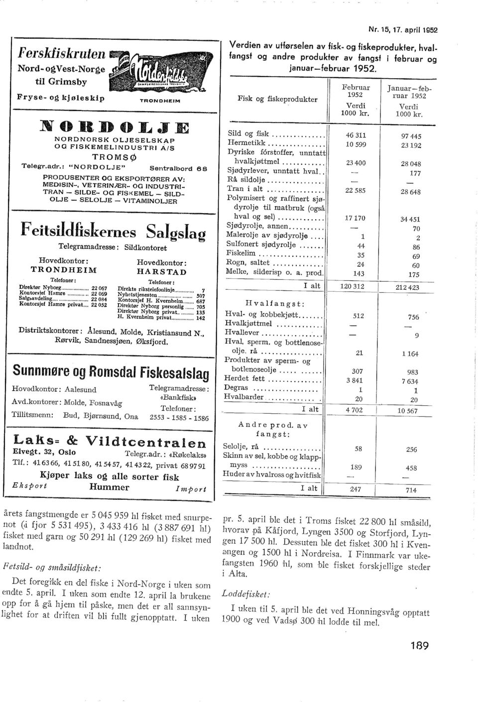 Hovedkontor: Hovedkontor: TRONDHEIM HARSTAD Teefoner: Teefoner: Direktør Nyborg... 07 Direkte ri{steefoninje... 7 Kontorsjef Hamre... 0 Nyhetstjenesten...... 0 Sagbavdeing... 08 Kontorsjef H.