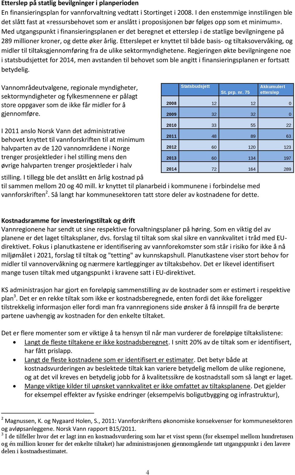 Med utgangspunkt i finansieringsplanen er det beregnet et etterslep i de statlige bevilgningene på 289 millioner kroner, og dette øker årlig.