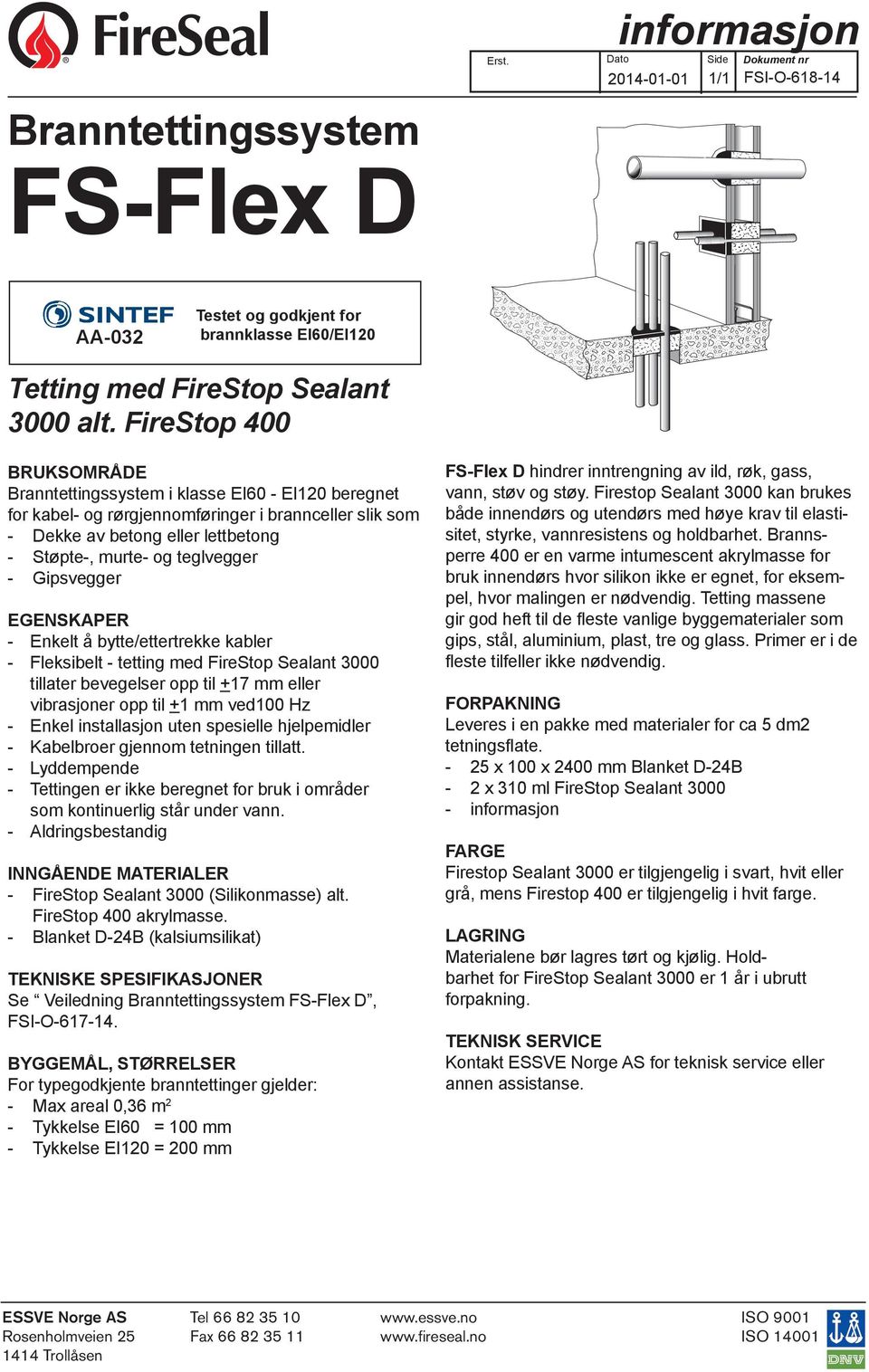 Gipsvegger EGENSKAPER - Enkelt å bytte/ettertrekke kabler - Fleksibelt - tetting med FireStop Sealant 000 tillater bevegelser opp til +7 mm eller vibrasjoner opp til + mm ved00 Hz - Enkel