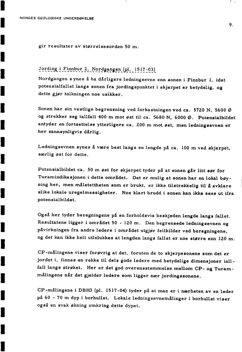 Sonen har sin vestlige begrensning ved forkastningen ved ca. 572, 56 og strekker seg iallfall 4 m mot øst til ca. 568, 6. Potensialbildet antyder en fortsettelse ytterligere ca.